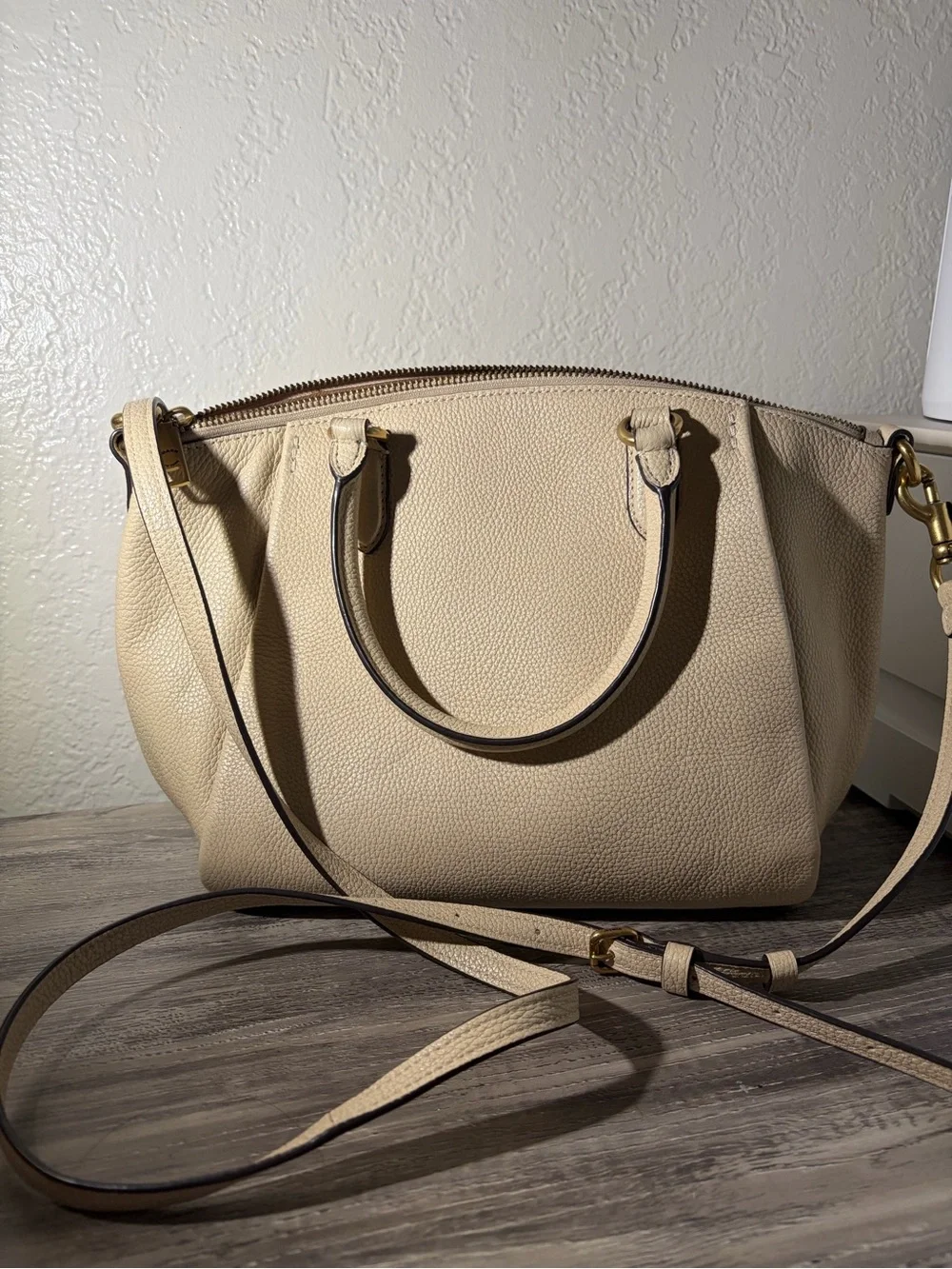 Coach Elise Satchel Chalk Beige Pebbled Leather Crossbody Bag